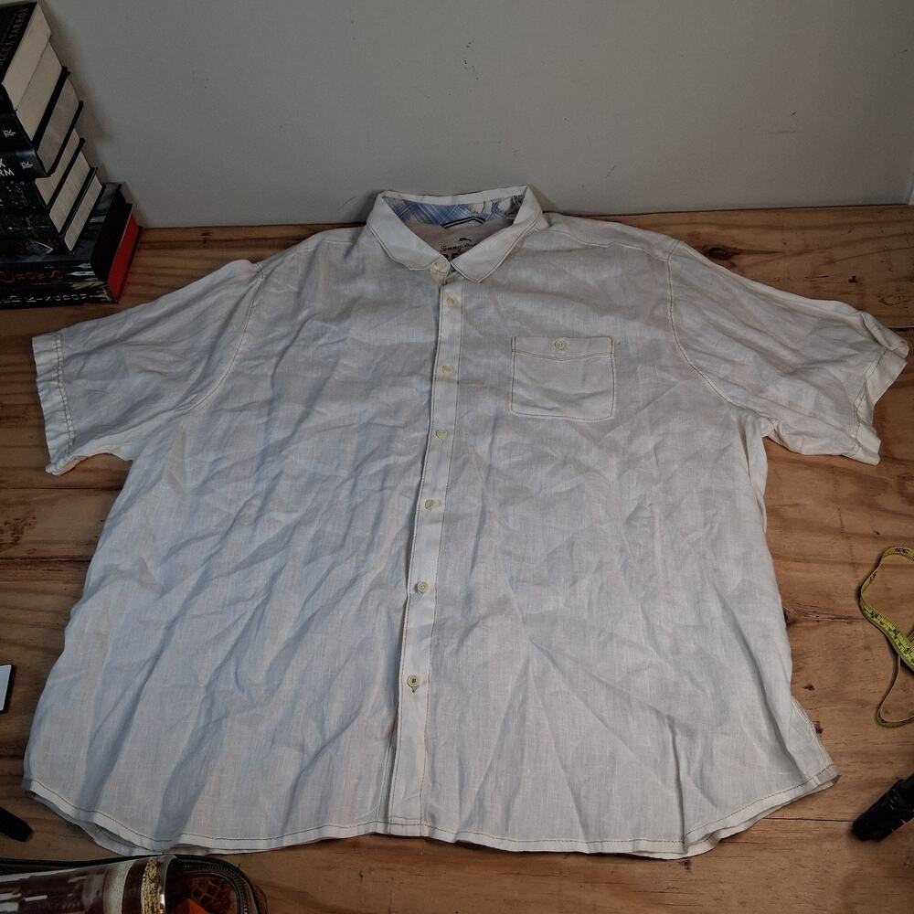Tommy Bahama Mens 4XLB Collared Short Sleeve Shirt Linen Cream Relax Shirt